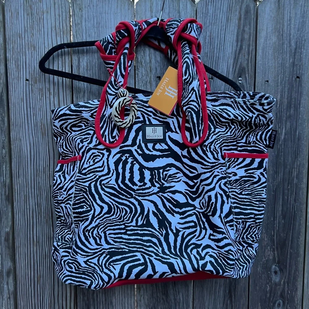 HALLE JOY Zebra Print Canvas Tote Shoulder Bag NWT NEW